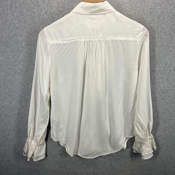Anthropologie Ruffled Button Up Blouse Womens XS White Pearl Buttons NWOT - Picture 9 of 16